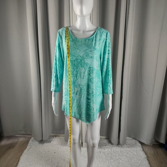 Ruby Rd. Women's Aqua Floral Lace Long Sleeve Top - Size Medium - Picture 6 of 13